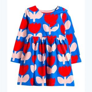 Mini Boden Blue Tulip Print Long Sleeve Jersey Cotton Dress Size 4-5 Years